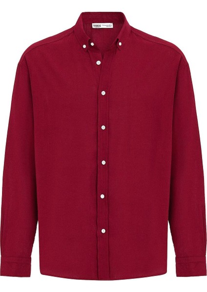 Basic Oversize Pamuk Keten Gömlek Bordo fiyatları