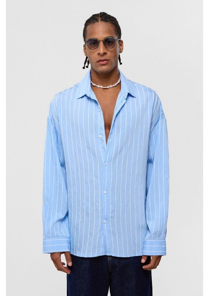Oversize Çizgili Uzun Kol Gömlek Bebe Mavi modelleri