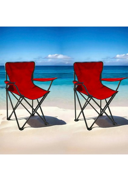 2'li Piknik ve Kamp Sandalyesi - Kırmızı