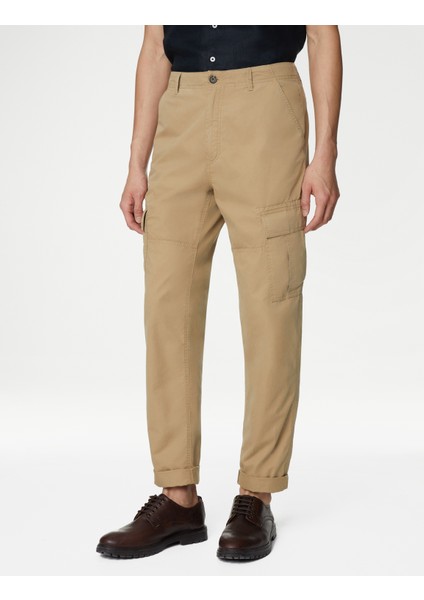 Saf Pamuklu Tapered Fit Kargo Pantolon