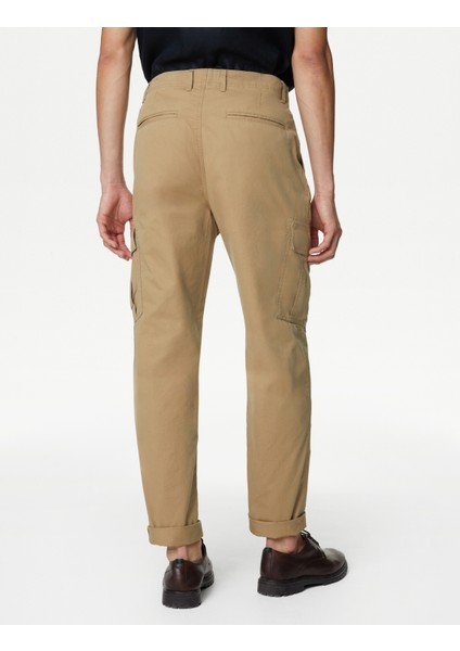 Saf Pamuklu Tapered Fit Kargo Pantolon