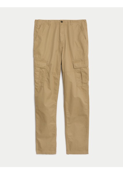Saf Pamuklu Tapered Fit Kargo Pantolon