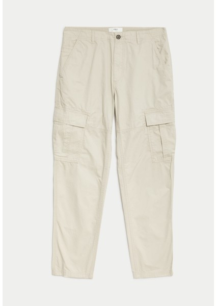 Saf Pamuklu Tapered Fit Kargo Pantolon