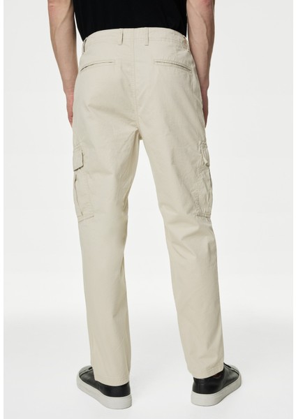 Saf Pamuklu Tapered Fit Kargo Pantolon
