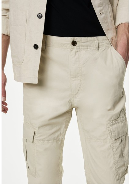 Saf Pamuklu Tapered Fit Kargo Pantolon