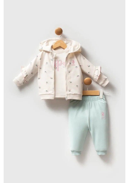 U.s Polo Kız Bebek 3'lü Takım 6-36 Ay Ekru