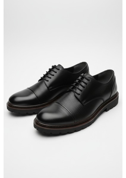 %100 Hakiki Deri Siyah Günlük Rahat Klasik Erkek Ayakkabı LUASS27AL0045