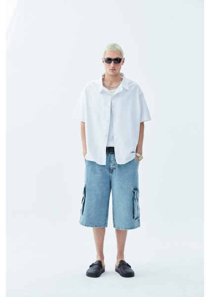 Oversize Keten Gömlek Beyaz