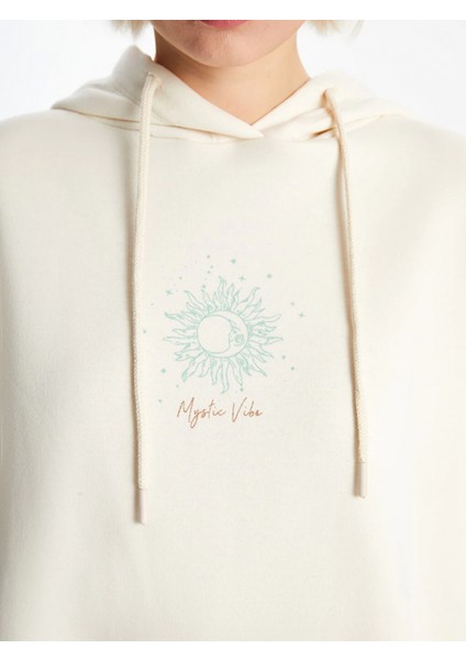 Xsıde Bej Baskılı Oversize Kadın Kalın Hoodie modelleri