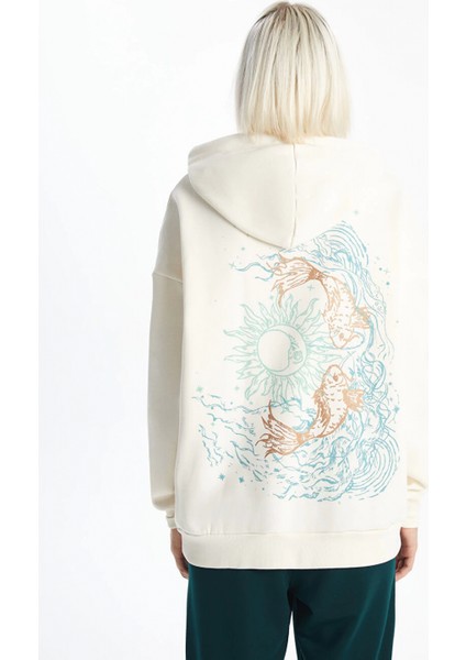 Xsıde Bej Baskılı Oversize Kadın Kalın Hoodie indirimleri