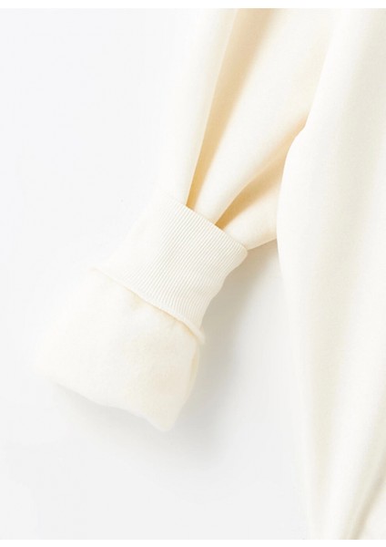 Xsıde Bej Baskılı Oversize Kadın Kalın Hoodie