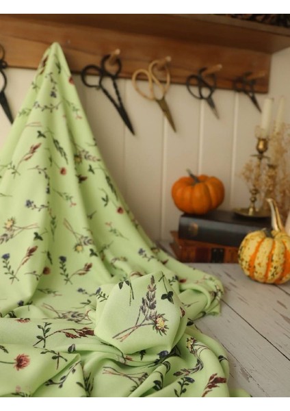 Pamuk Viskon Dökümlü Kumaş Zarif Çiçek Desenlidir Yeşil Zemin Rengindedir Dökümlüdür fırsatları