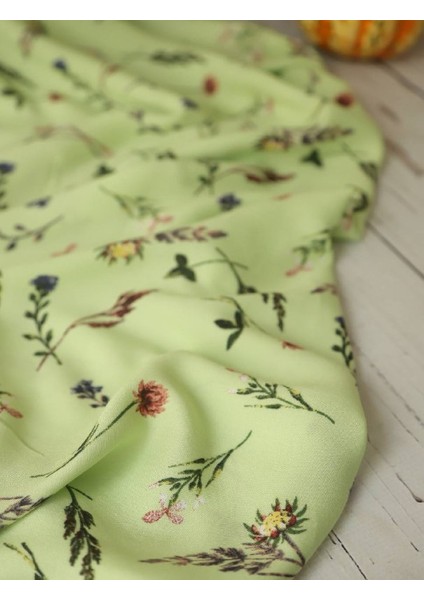 Pamuk Viskon Dökümlü Kumaş Zarif Çiçek Desenlidir Yeşil Zemin Rengindedir Dökümlüdür indirimleri