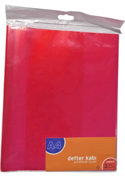 A4 Boyunda Şeffaf Hazır Defter Kabı Kırmızı - 3 Adet