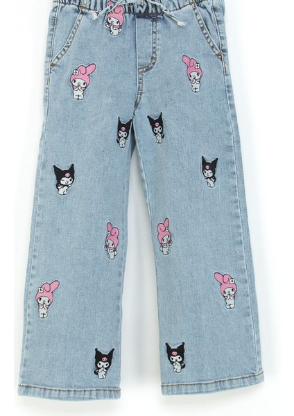 Kız Çocuk Kromi Nakışlı Denim Pantolon 4-9 Yaş Mavi modelleri