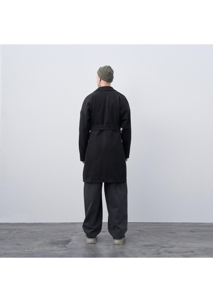 Kemerli Oversize Kaşe Kaban Siyah modelleri