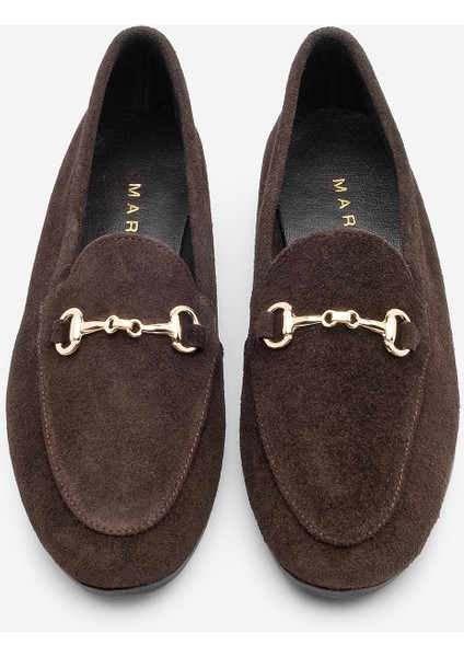 Kadın Hakiki Deri Acı Kahve Zincirli Loafer Günlük Ayakkabı Tanle