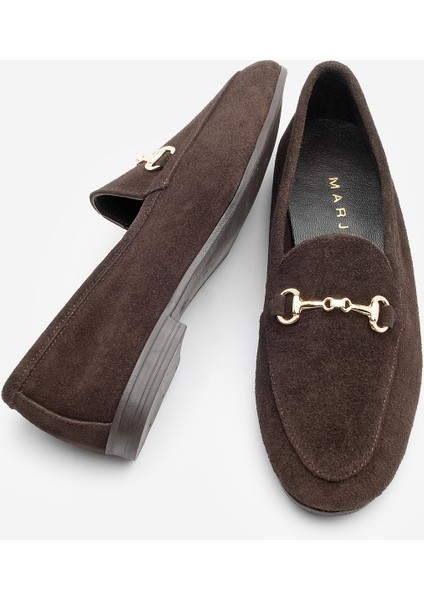 Kadın Hakiki Deri Acı Kahve Zincirli Loafer Günlük Ayakkabı Tanle