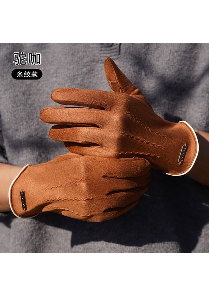 Erkek Eldiveni Dış Mekan Bisikleti Dokunmatik Ekranlı Geyik Derisi Kadife Eldiven (Yurt Dışından)