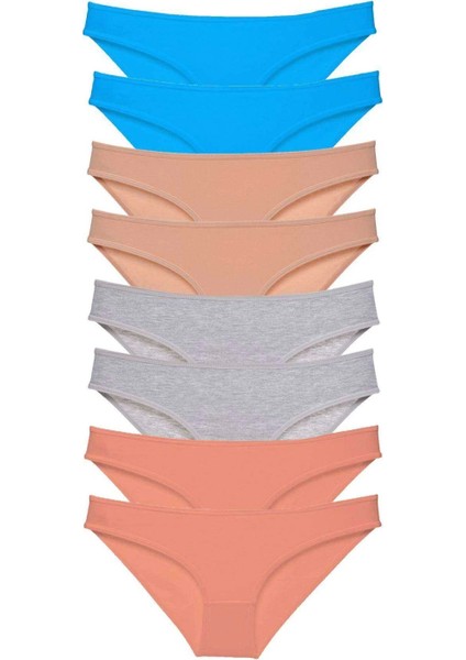 8 Adet Süper Eko Set Likralı Kadın Slip Külot Ten Gri Pudra Mavi