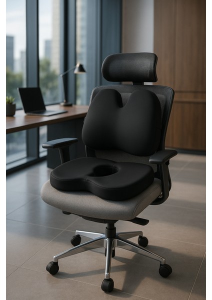 Ergonomik Kelebek Model Bel Destek ve Visco Oturma Minderi fırsatları