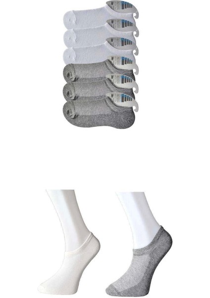Gri ve Beyaz Erkek Görünmez Çorap 6 Çift