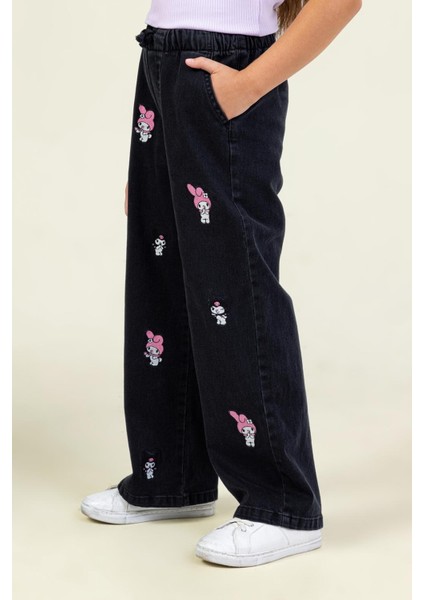 Kız Çocuk Kromi Nakışlı Denim Pantolon 4-9 Yaş Siyah fiyatları