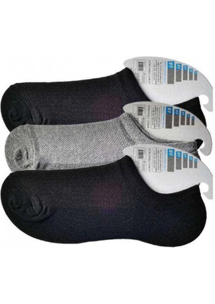 Siyah ve Gri Erkek Görünmez Çorap 3 Çift