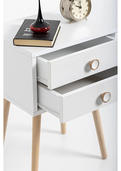 Flora Neva Iki Çekmeceli Komodin (Beyaz)