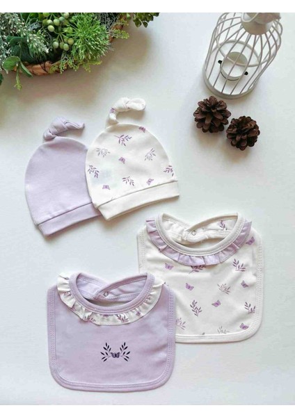 %100 Pamuk Bebek Şapka Önlük 4'lü Set | Kız Erkek Unisex fiyatları
