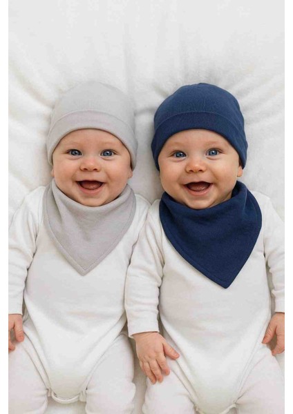 %100 Pamuk Bebek Şapka Önlük 4'lü Set | Kız Erkek Unisex