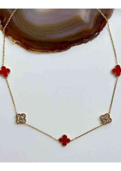 316L Gold Kırmızı Taşlı Çelik Kolye fırsatları