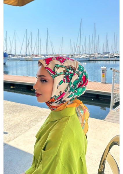 Velvet Desenli Eşarp Hardal