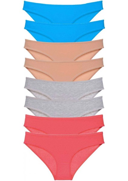 8 Adet Süper Eko Set Likralı Kadın Slip Külot Ten Gri Fuşya Mavi