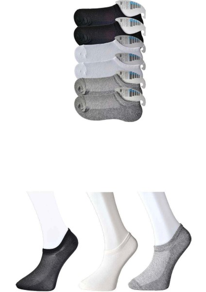 Siyah Gri ve Beyaz Erkek Görünmez Çorap 6 Çift