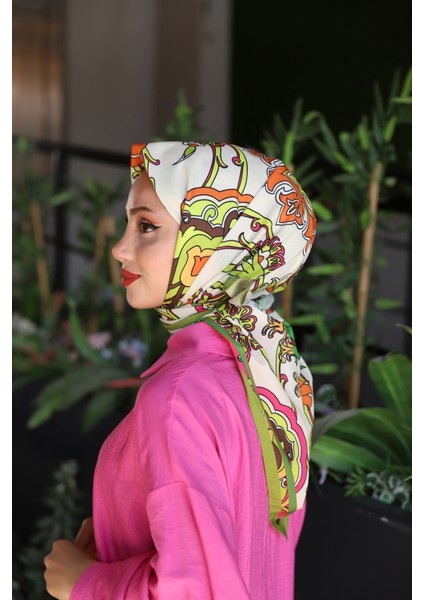 Velvet Desenli Eşarp Yağ Yeşili