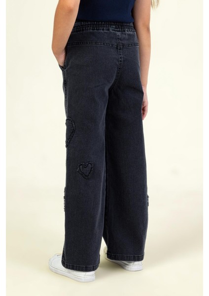 Kız Çocuk Kalp Nakışlı Denim Pantolon 4-9 Yaş Siyah fiyatları