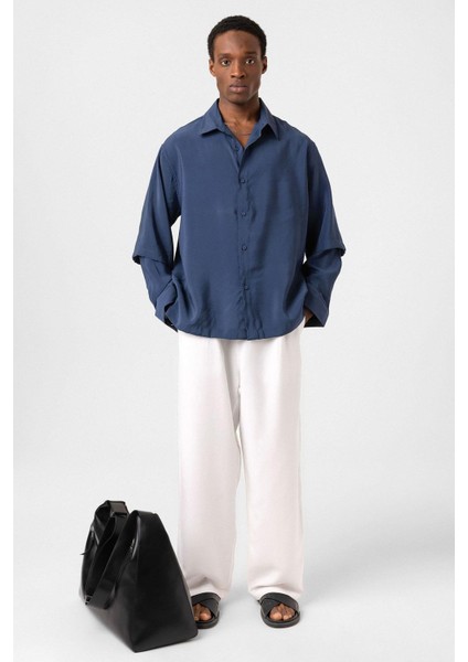 Çift Kol Detaylı Oversize Gömlek Indigo