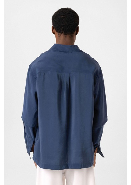 Çift Kol Detaylı Oversize Gömlek Indigo indirimleri