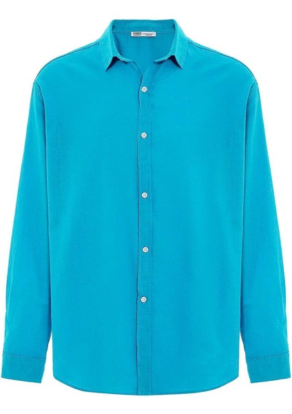 Basic Oversize Pamuk Keten Gömlek Turkuaz fiyatları