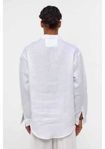 %100 Keten Oversize Uzun Kollu Gömlek Ekru fırsatları