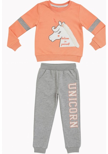 Belive In Yoursey Yele Detaylı Unicorn Baskılı Kız Çocuk Eşofman Takımı modelleri