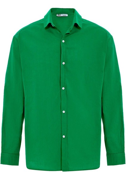 Basic Oversize Pamuk Keten Gömlek Yeşil fiyatları