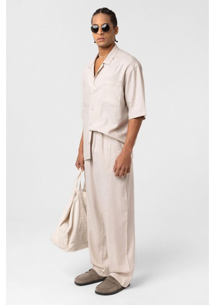 Çift Cepli Oversize Keten Gömlek Bej fiyatları