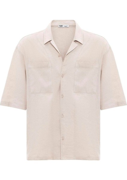 Çift Cepli Oversize Keten Gömlek Bej fırsatları