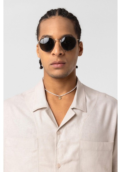 Çift Cepli Oversize Keten Gömlek Bej indirimleri