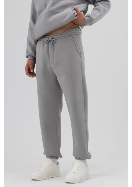 Basic Paça Lastikli Eşofman Alt Gri
