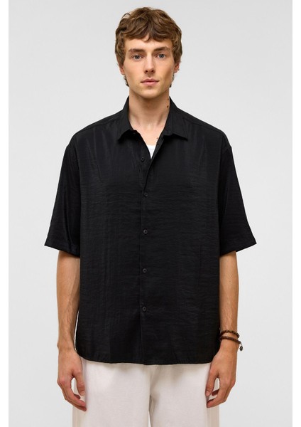 Basic Oversize Kısa Kollu Modal Gömlek Siyah fiyatları