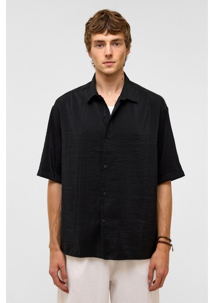 Basic Oversize Kısa Kollu Modal Gömlek Siyah modelleri