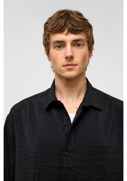 Basic Oversize Kısa Kollu Modal Gömlek Siyah fırsatları